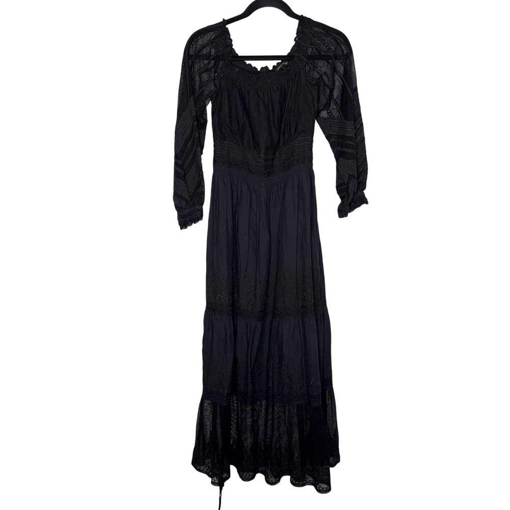 Kobi Halperin Maxi Dress Womens Small Black Excellent Lace Cotton Boho Romantic